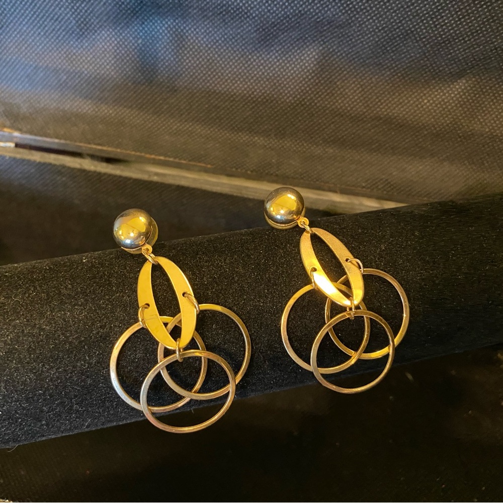 Gold Colored Multi-Ring Brass Dangle Earrings